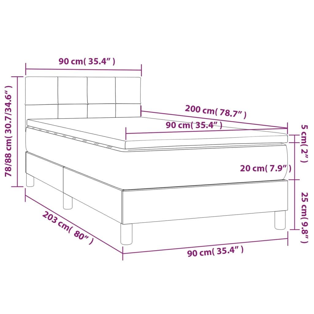 Boxspring met matras en LED stof lichtgrijs 90x200 cm