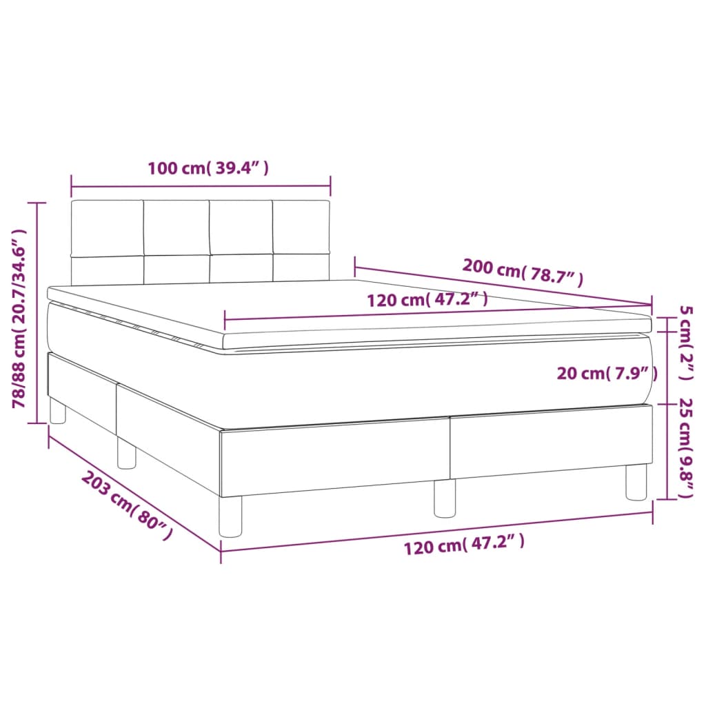 Boxspring met matras en LED stof lichtgrijs 120x200 cm Bedden & bedframes | Creëer jouw Trendy Thuis | Gratis bezorgd & Retour | Trendy.nl