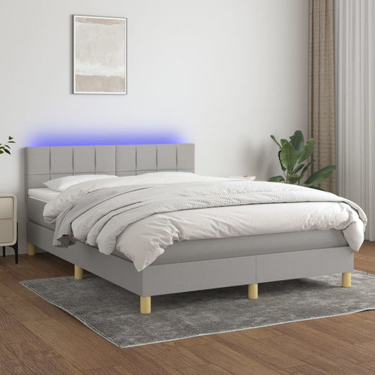 Boxspring met matras en LED stof lichtgrijs 140x190 cm Bedden & bedframes | Creëer jouw Trendy Thuis | Gratis bezorgd & Retour | Trendy.nl