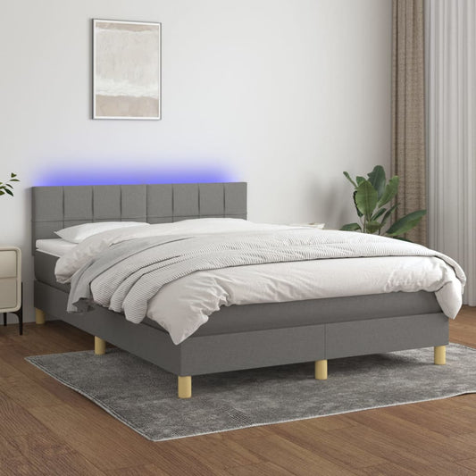 Boxspring met matras en LED stof donkergrijs 140x190 cm Bedden & bedframes | Creëer jouw Trendy Thuis | Gratis bezorgd & Retour | Trendy.nl