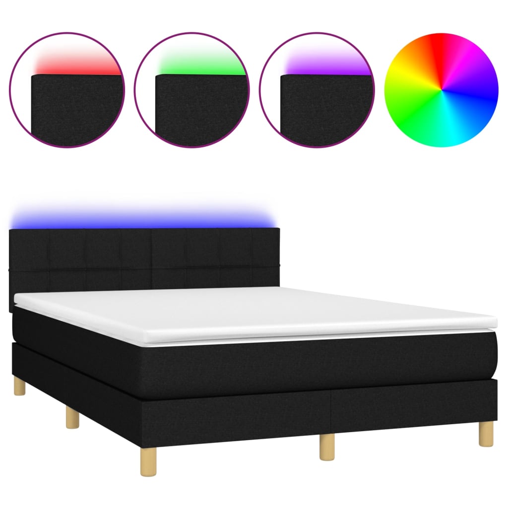 Boxspring met matras en LED stof zwart 140x190 cm Bedden & bedframes | Creëer jouw Trendy Thuis | Gratis bezorgd & Retour | Trendy.nl