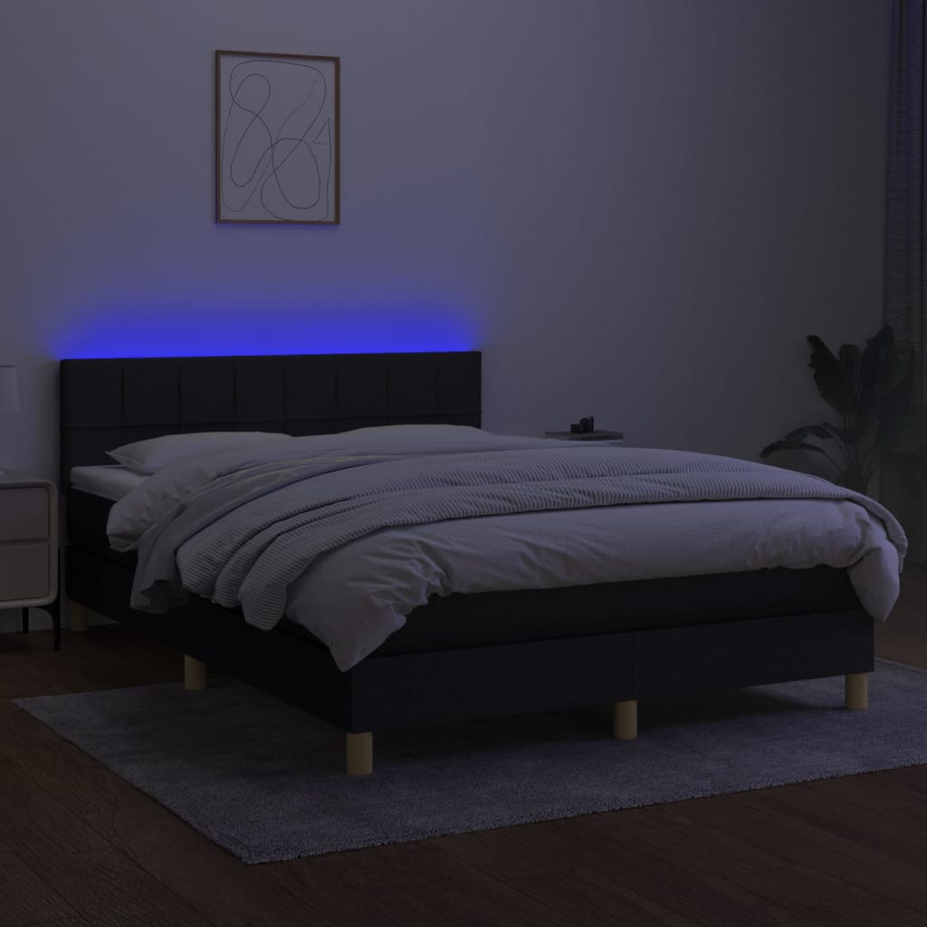 Boxspring met matras en LED stof zwart 140x190 cm Bedden & bedframes | Creëer jouw Trendy Thuis | Gratis bezorgd & Retour | Trendy.nl