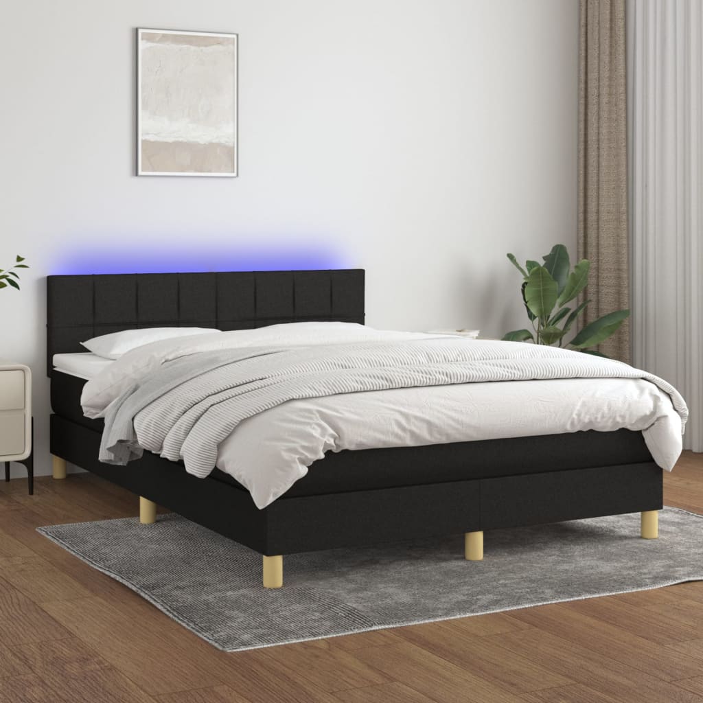 Boxspring met matras en LED stof zwart 140x190 cm Bedden & bedframes | Creëer jouw Trendy Thuis | Gratis bezorgd & Retour | Trendy.nl