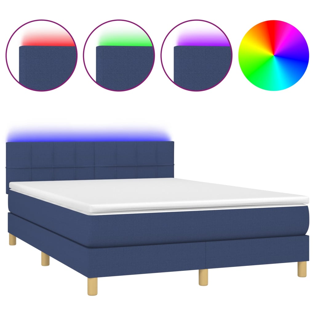 Boxspring met matras en LED stof blauw 140x190 cm