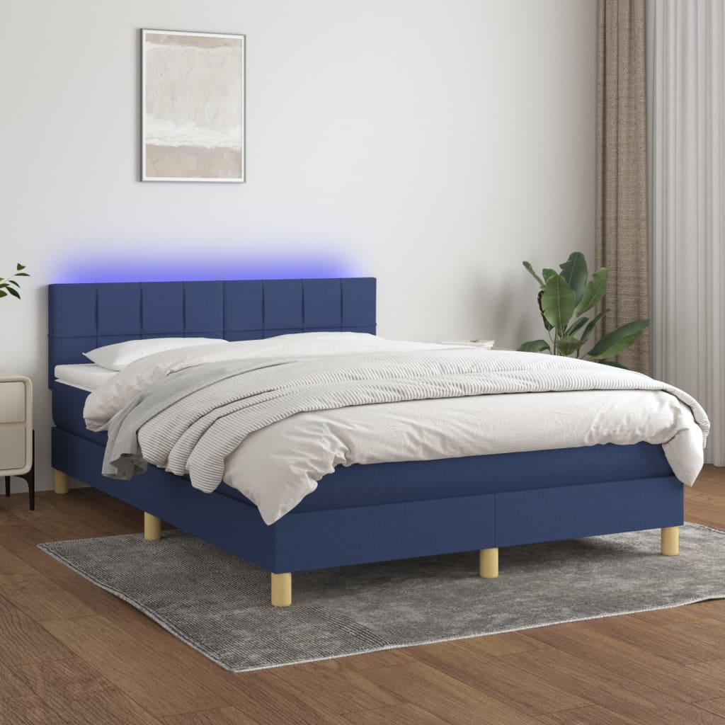 Boxspring met matras en LED stof blauw 140x190 cm