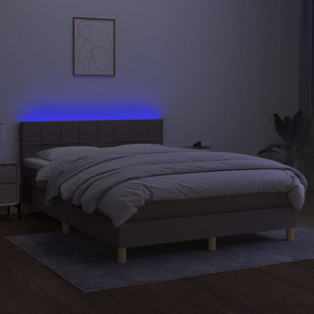 Boxspring met matras en LED stof taupe 140x200 cm