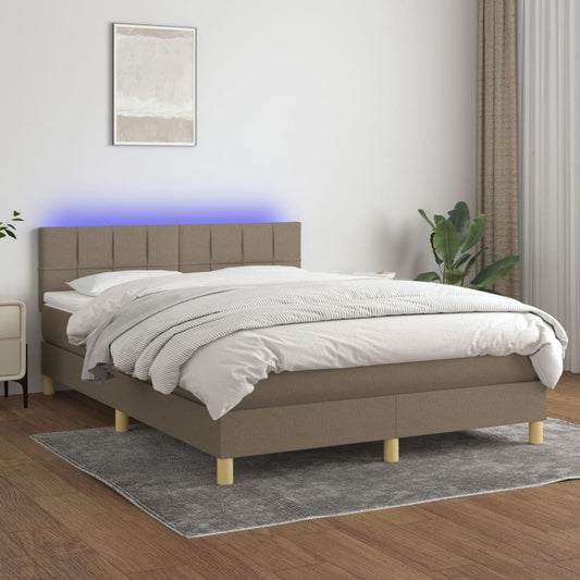 Boxspring met matras en LED stof taupe 140x200 cm