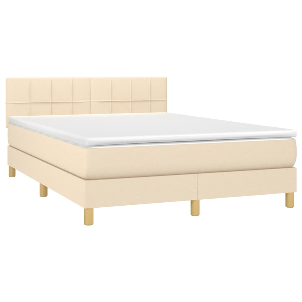 Boxspring met matras en LED stof crèmekleurig 140x200 cm