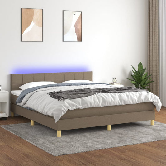 Boxspring met matras en LED stof taupe 160x200 cm