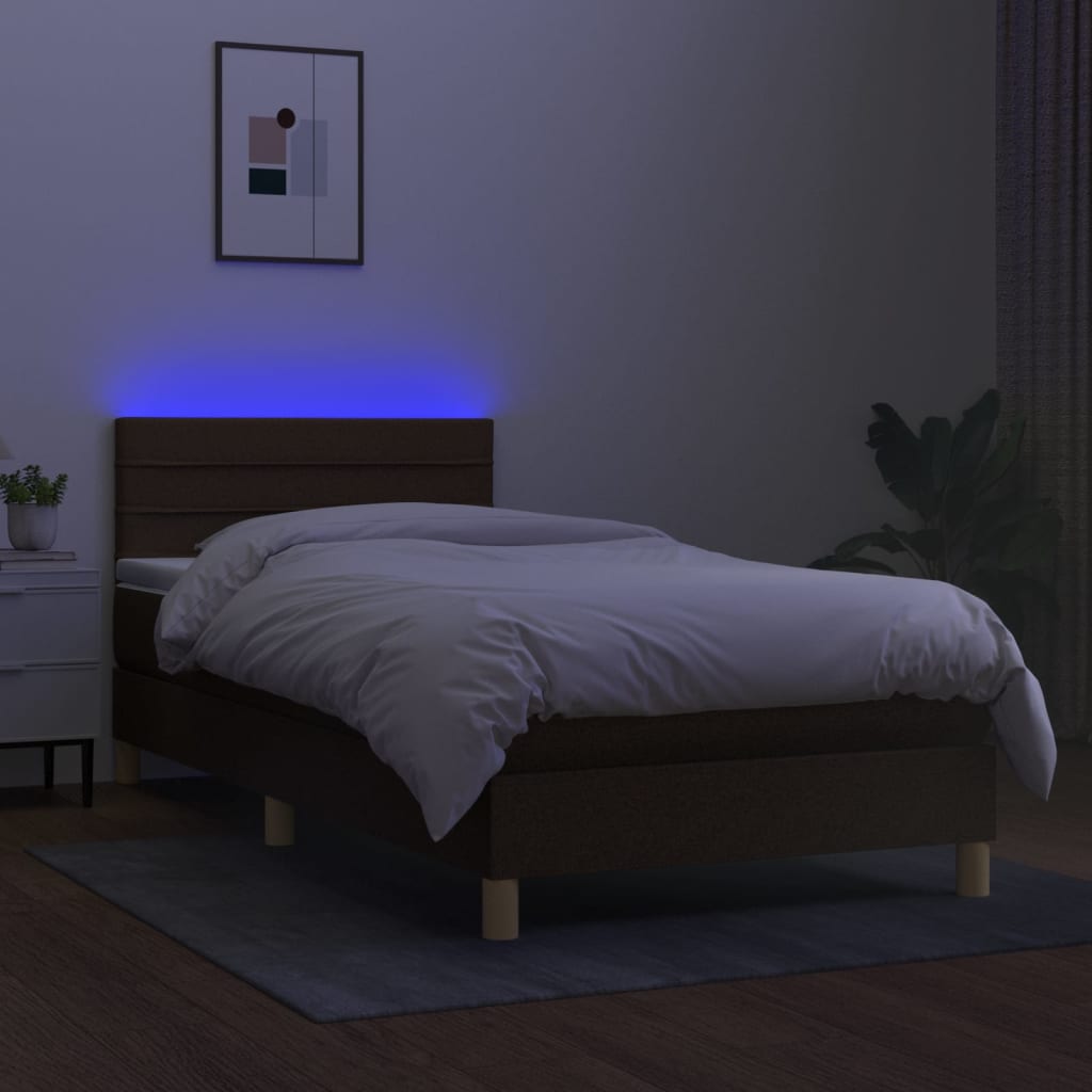 Boxspring met matras en LED stof donkerbruin 80x200 cm Bedden & bedframes | Creëer jouw Trendy Thuis | Gratis bezorgd & Retour | Trendy.nl