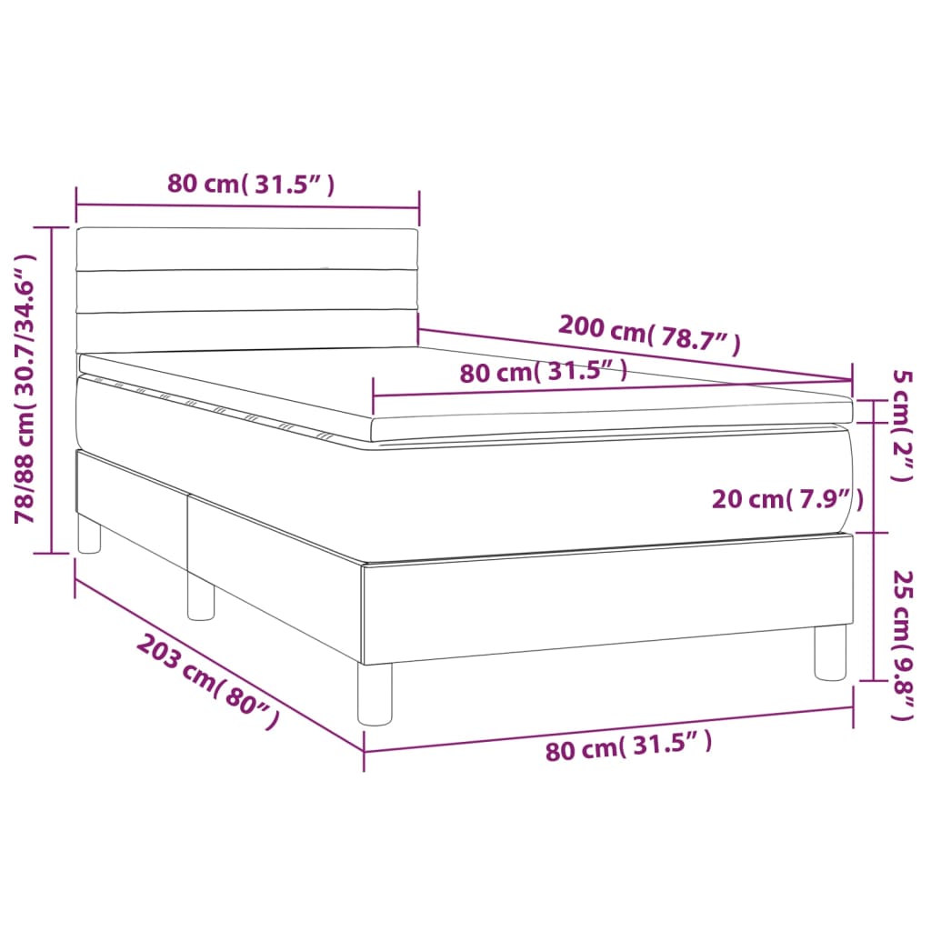 Boxspring met matras en LED stof donkerbruin 80x200 cm Bedden & bedframes | Creëer jouw Trendy Thuis | Gratis bezorgd & Retour | Trendy.nl