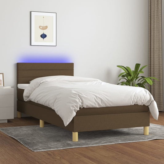 Boxspring met matras en LED stof donkerbruin 80x200 cm Bedden & bedframes | Creëer jouw Trendy Thuis | Gratis bezorgd & Retour | Trendy.nl