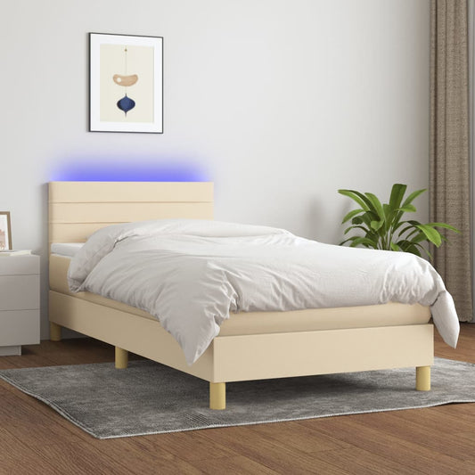 Boxspring met matras en LED stof crèmekleurig 90x190 cm