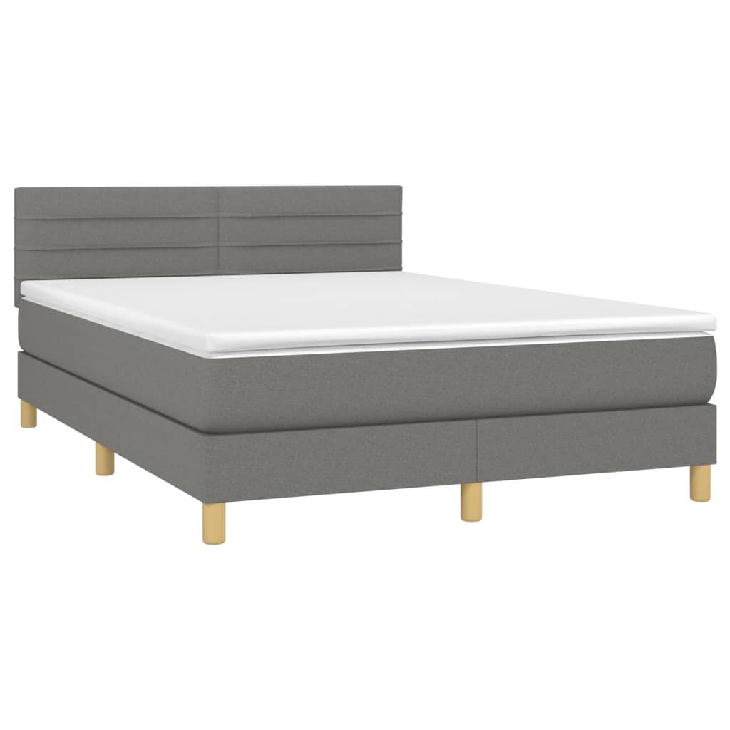 Boxspring met matras en LED stof donkergrijs 140x190 cm Bedden & bedframes | Creëer jouw Trendy Thuis | Gratis bezorgd & Retour | Trendy.nl