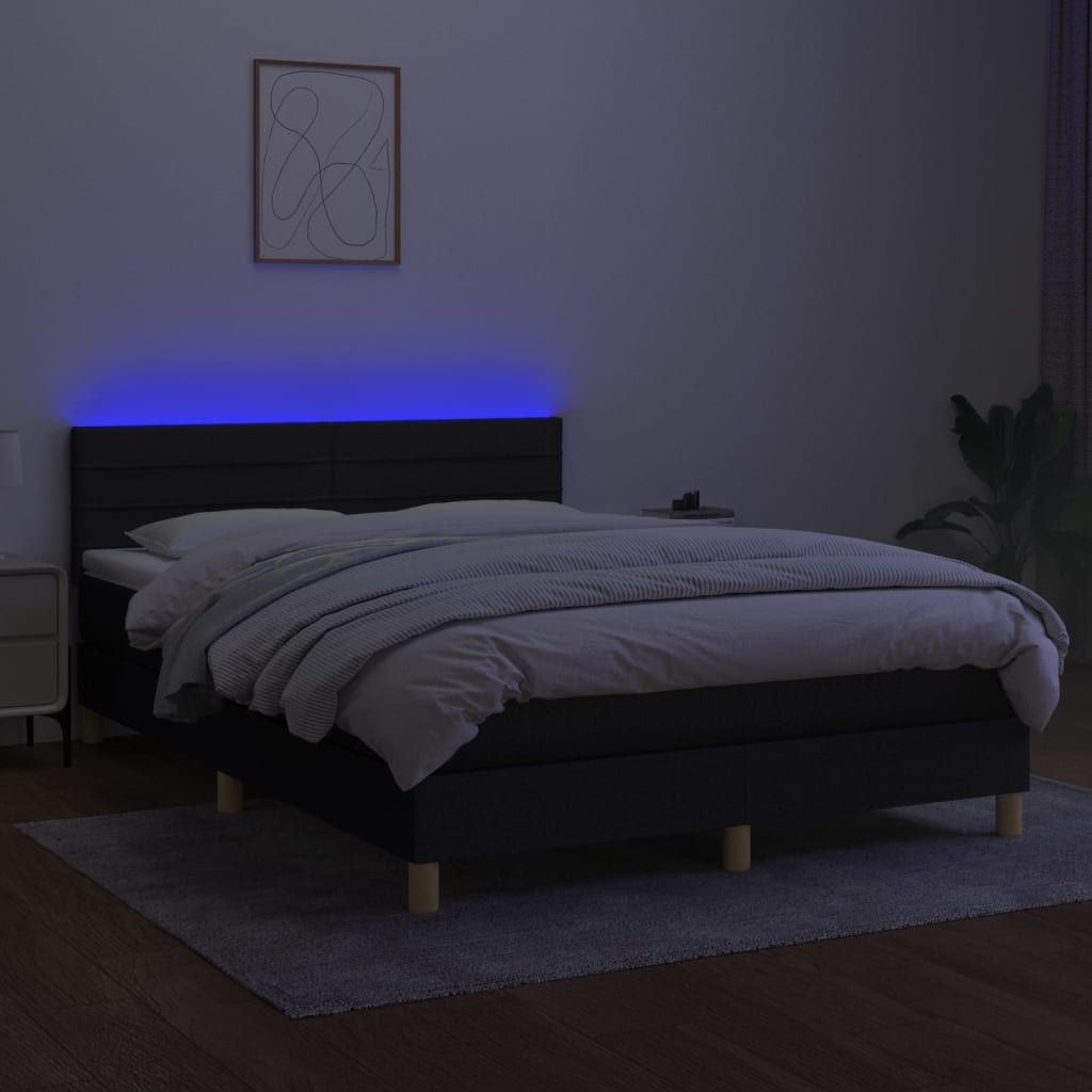 Boxspring met matras en LED stof zwart 140x190 cm Bedden & bedframes | Creëer jouw Trendy Thuis | Gratis bezorgd & Retour | Trendy.nl