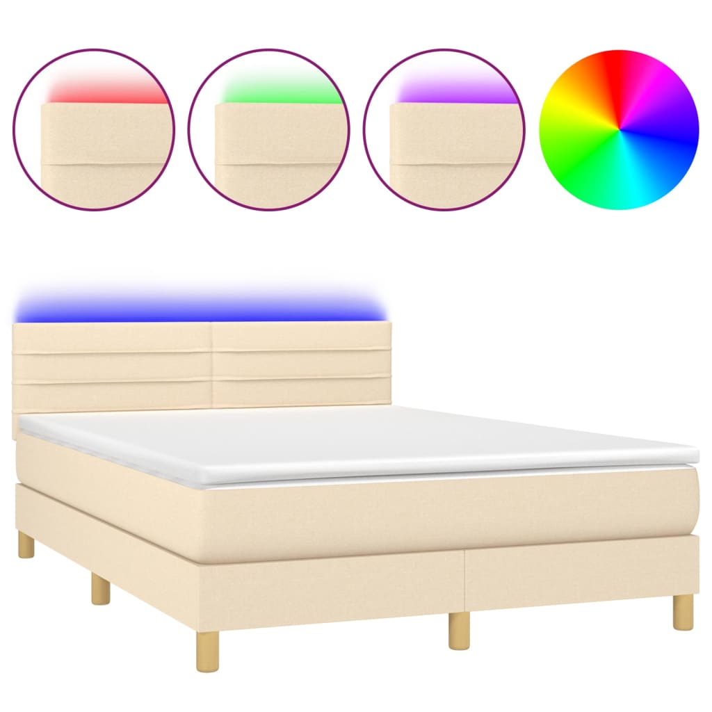 Boxspring met matras en LED stof crèmekleurig 140x190 cm Bedden & bedframes | Creëer jouw Trendy Thuis | Gratis bezorgd & Retour | Trendy.nl