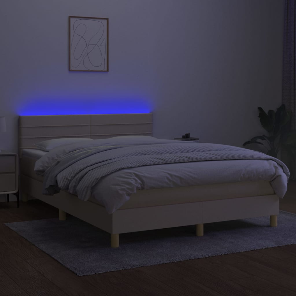 Boxspring met matras en LED stof crèmekleurig 140x190 cm Bedden & bedframes | Creëer jouw Trendy Thuis | Gratis bezorgd & Retour | Trendy.nl