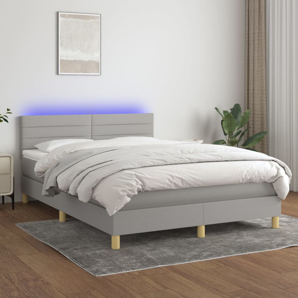 Boxspring met matras en LED stof lichtgrijs 140x200 cm Bedden & bedframes | Creëer jouw Trendy Thuis | Gratis bezorgd & Retour | Trendy.nl