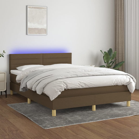 Boxspring met matras en LED stof donkerbruin 140x200 cm