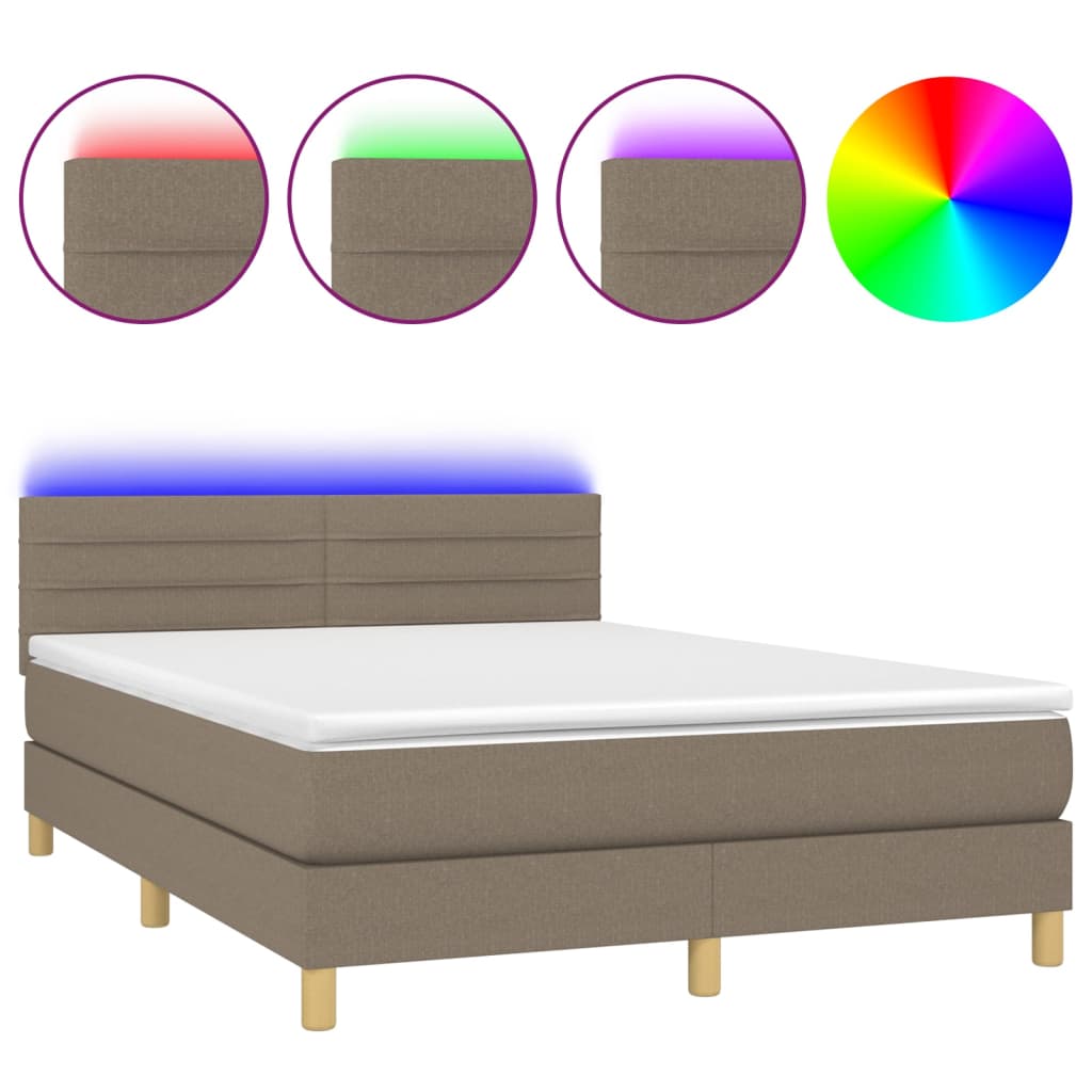 Boxspring met matras en LED stof taupe 140x200 cm Bedden & bedframes | Creëer jouw Trendy Thuis | Gratis bezorgd & Retour | Trendy.nl