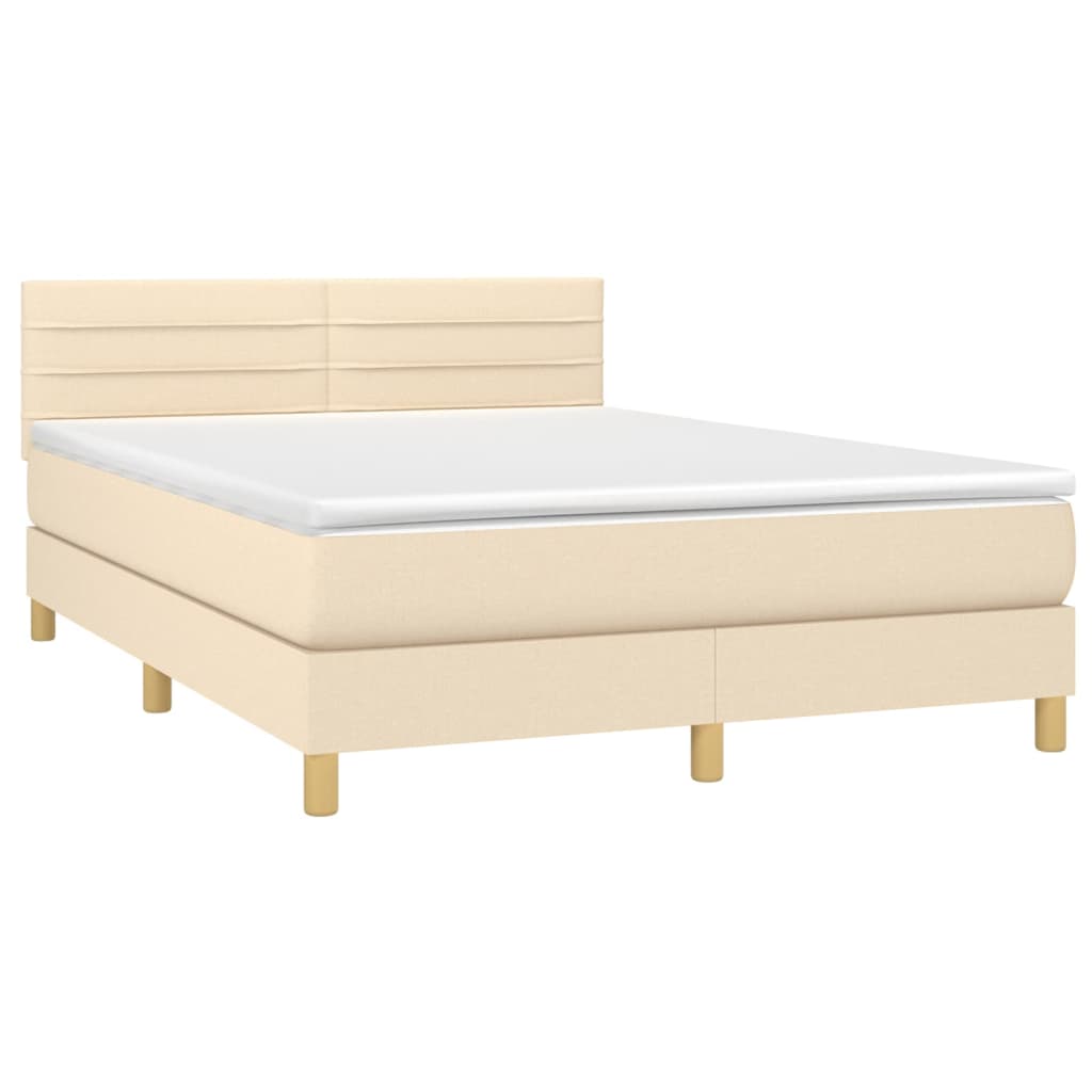 Boxspring met matras en LED stof crèmekleurig 140x200 cm Bedden & bedframes | Creëer jouw Trendy Thuis | Gratis bezorgd & Retour | Trendy.nl