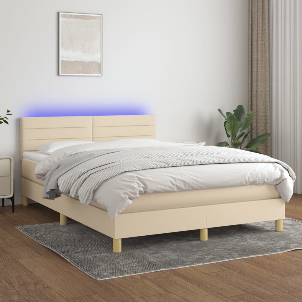 Boxspring met matras en LED stof crèmekleurig 140x200 cm Bedden & bedframes | Creëer jouw Trendy Thuis | Gratis bezorgd & Retour | Trendy.nl