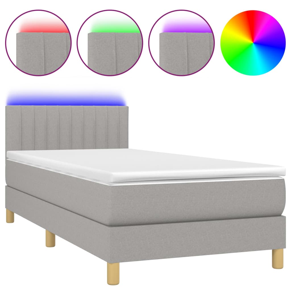 Boxspring met matras en LED stof lichtgrijs 80x200 cm Bedden & bedframes | Creëer jouw Trendy Thuis | Gratis bezorgd & Retour | Trendy.nl