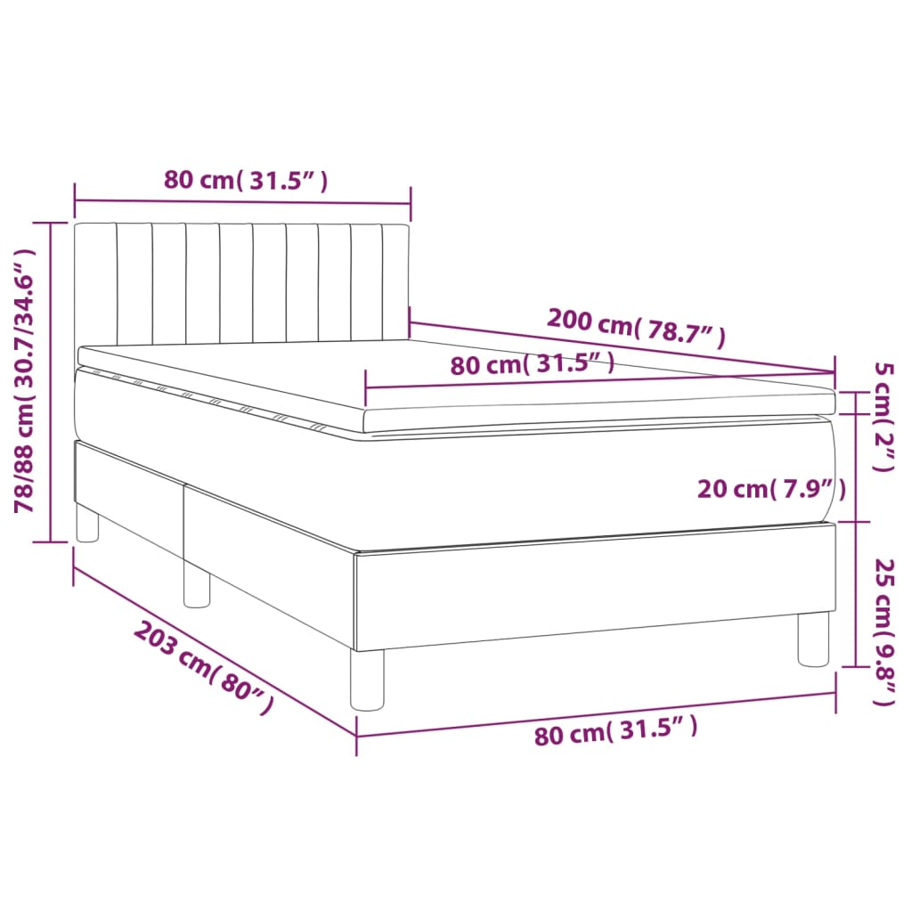 Boxspring met matras en LED stof lichtgrijs 80x200 cm Bedden & bedframes | Creëer jouw Trendy Thuis | Gratis bezorgd & Retour | Trendy.nl