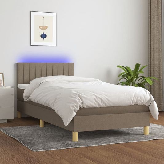 Boxspring met matras en LED stof taupe 90x190 cm Bedden & bedframes | Creëer jouw Trendy Thuis | Gratis bezorgd & Retour | Trendy.nl