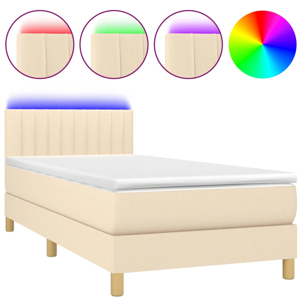 Boxspring met matras en LED stof crèmekleurig 90x190 cm Bedden & bedframes | Creëer jouw Trendy Thuis | Gratis bezorgd & Retour | Trendy.nl