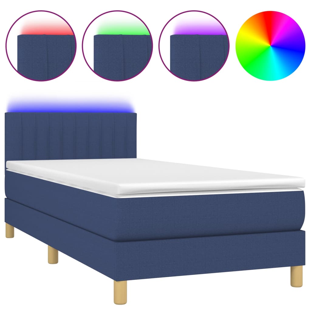 Boxspring met matras en LED stof blauw 90x190 cm