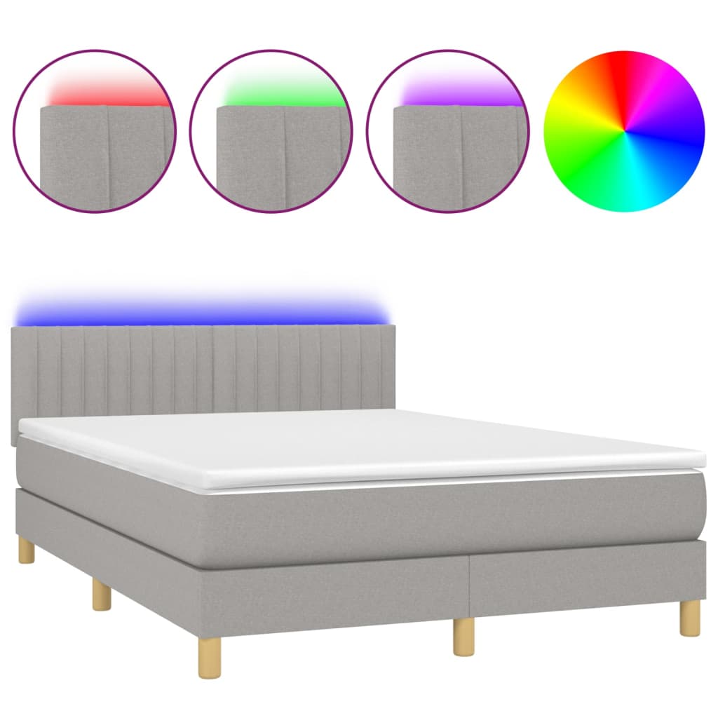 Boxspring met matras en LED stof lichtgrijs 140x190 cm Bedden & bedframes | Creëer jouw Trendy Thuis | Gratis bezorgd & Retour | Trendy.nl