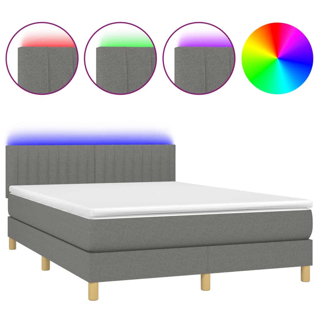 Boxspring met matras en LED stof donkergrijs 140x190 cm Bedden & bedframes | Creëer jouw Trendy Thuis | Gratis bezorgd & Retour | Trendy.nl