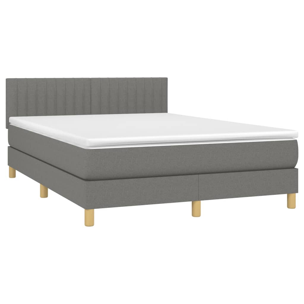 Boxspring met matras en LED stof donkergrijs 140x190 cm Bedden & bedframes | Creëer jouw Trendy Thuis | Gratis bezorgd & Retour | Trendy.nl