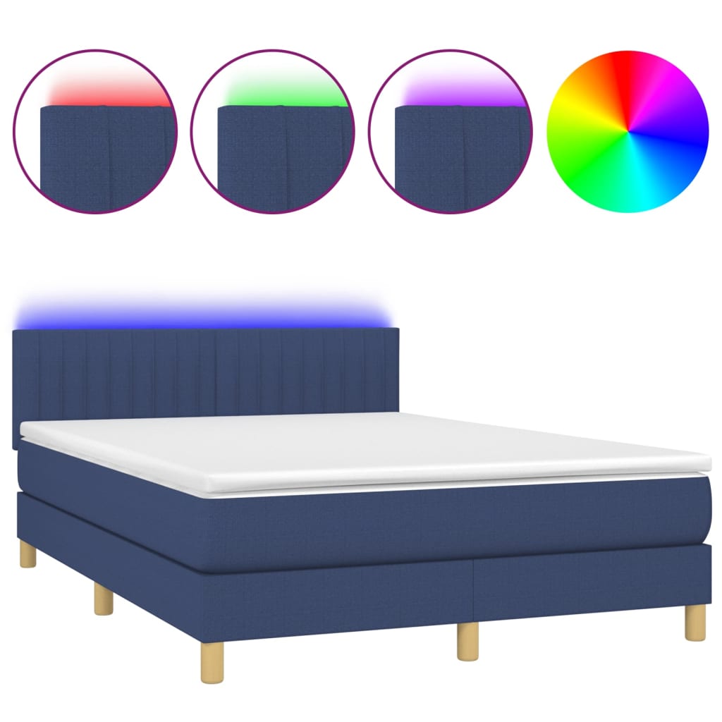 Boxspring met matras en LED stof blauw 140x190 cm Bedden & bedframes | Creëer jouw Trendy Thuis | Gratis bezorgd & Retour | Trendy.nl