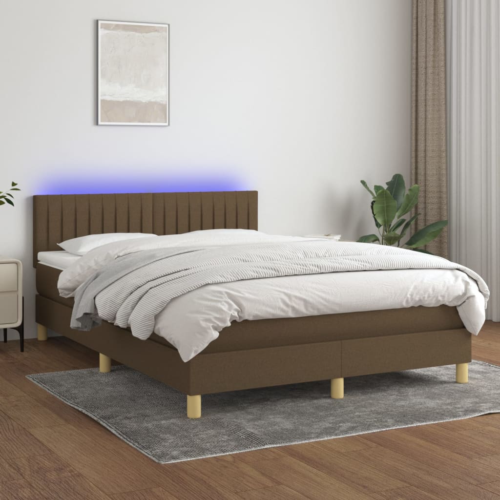 Boxspring met matras en LED stof donkerbruin 140x200 cm