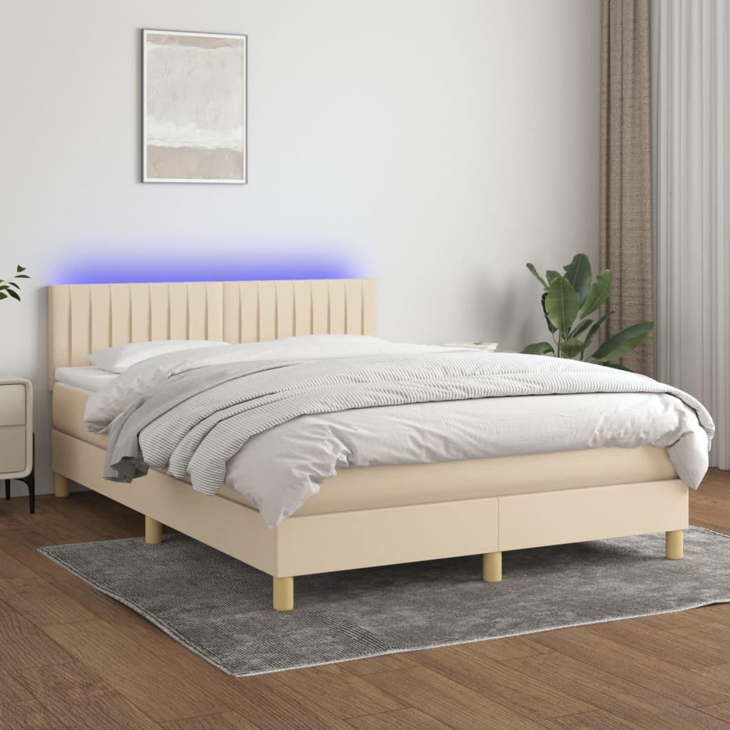 Boxspring met matras en LED stof crèmekleurig 140x200 cm