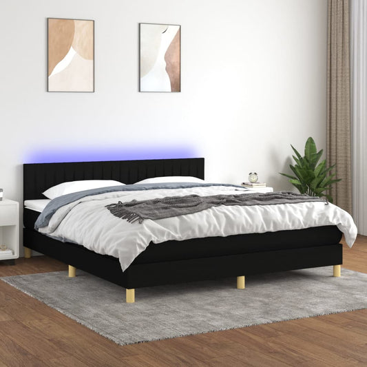 Boxspring met matras en LED stof zwart 160x200 cm Bedden & bedframes | Creëer jouw Trendy Thuis | Gratis bezorgd & Retour | Trendy.nl