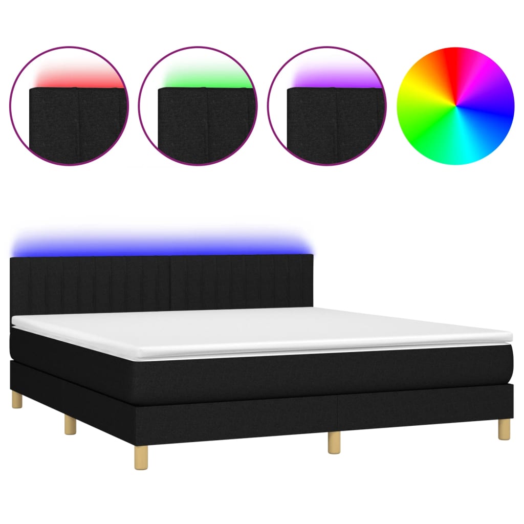 Boxspring met matras en LED stof zwart 180x200 cm Bedden & bedframes | Creëer jouw Trendy Thuis | Gratis bezorgd & Retour | Trendy.nl