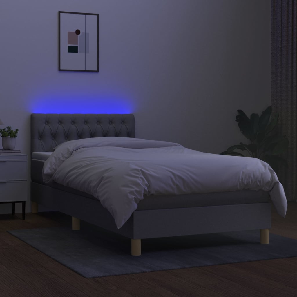 Boxspring met matras en LED stof lichtgrijs 90x190 cm Bedden & bedframes | Creëer jouw Trendy Thuis | Gratis bezorgd & Retour | Trendy.nl