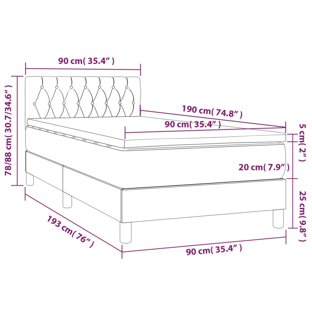 Boxspring met matras en LED stof taupe 90x190 cm Bedden & bedframes | Creëer jouw Trendy Thuis | Gratis bezorgd & Retour | Trendy.nl