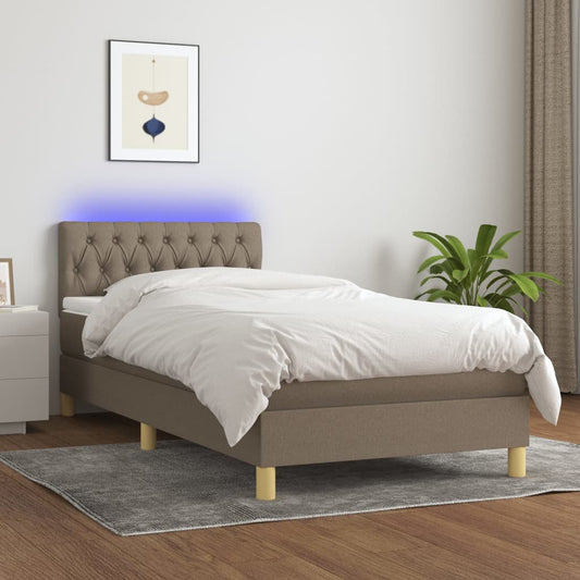 Boxspring met matras en LED stof taupe 90x190 cm Bedden & bedframes | Creëer jouw Trendy Thuis | Gratis bezorgd & Retour | Trendy.nl