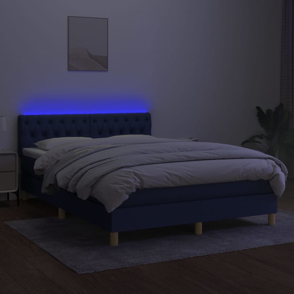 Boxspring met matras en LED stof blauw 140x190 cm Bedden & bedframes | Creëer jouw Trendy Thuis | Gratis bezorgd & Retour | Trendy.nl