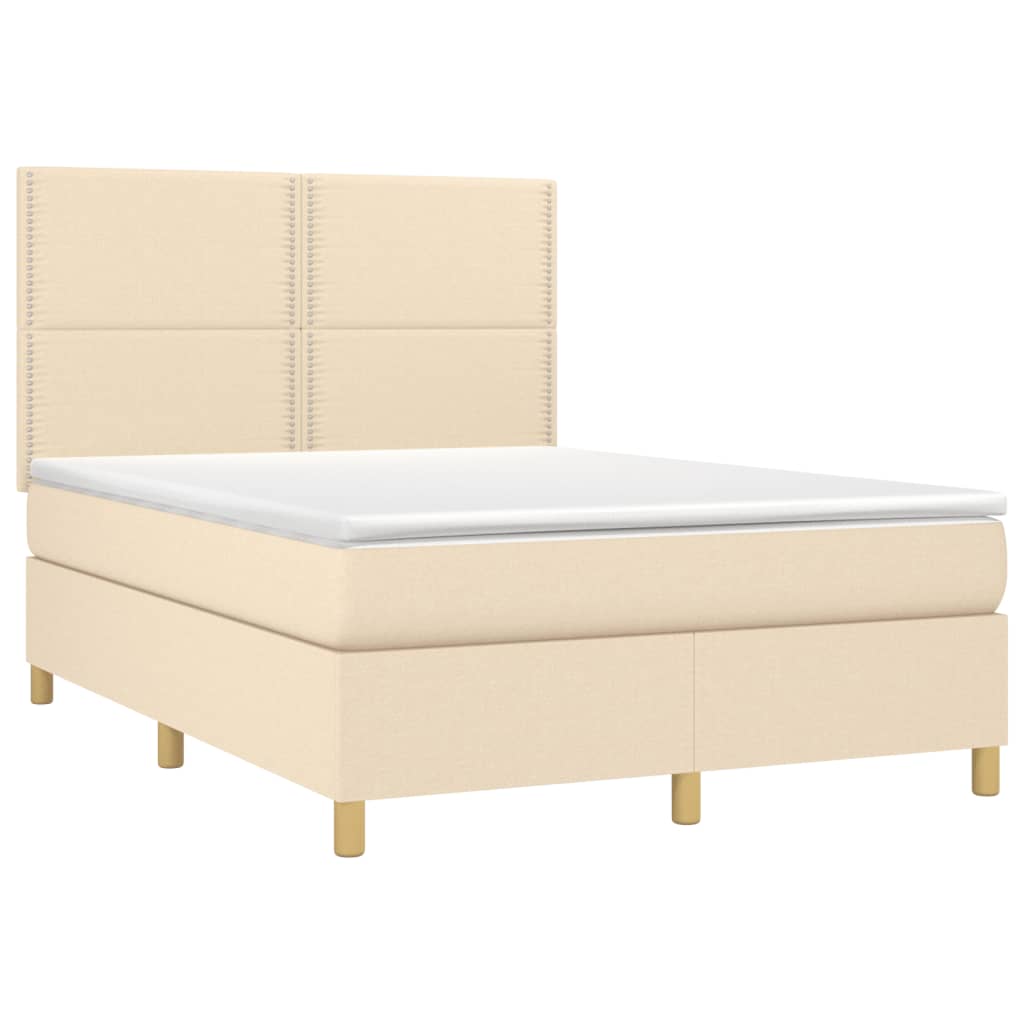 Boxspring met matras en LED stof crèmekleurig 140x200 cm