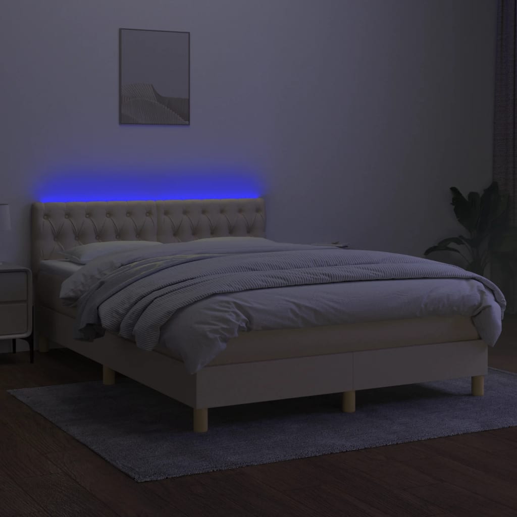 Boxspring met matras en LED stof crèmekleurig 140x200 cm