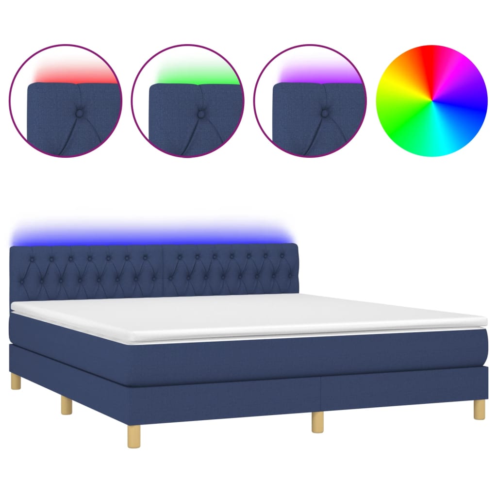 Boxspring met matras en LED stof blauw 160x200 cm Bedden & bedframes | Creëer jouw Trendy Thuis | Gratis bezorgd & Retour | Trendy.nl