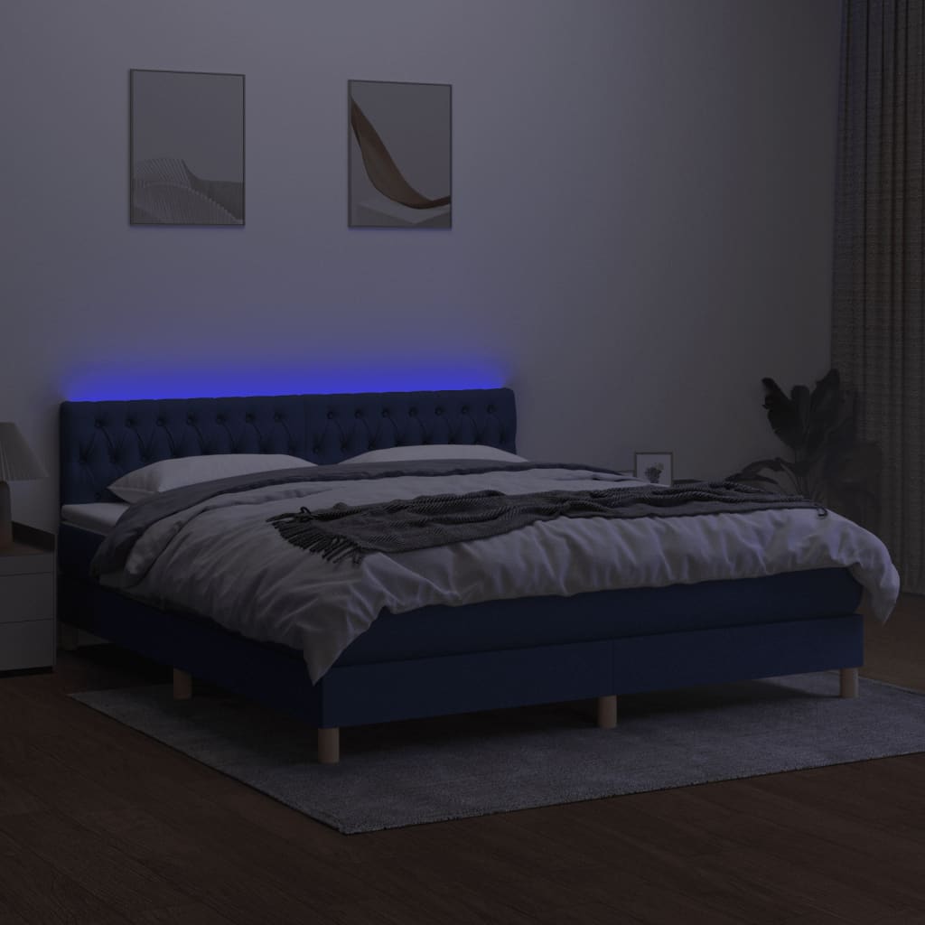 Boxspring met matras en LED stof blauw 160x200 cm Bedden & bedframes | Creëer jouw Trendy Thuis | Gratis bezorgd & Retour | Trendy.nl