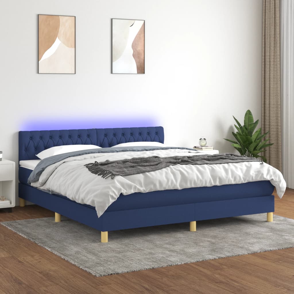 Boxspring met matras en LED stof blauw 160x200 cm Bedden & bedframes | Creëer jouw Trendy Thuis | Gratis bezorgd & Retour | Trendy.nl