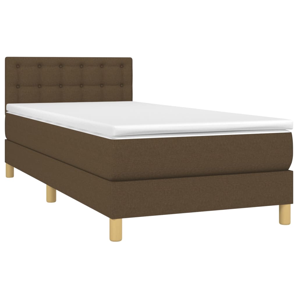 Boxspring met matras en LED stof donkerbruin 90x190 cm Bedden & bedframes | Creëer jouw Trendy Thuis | Gratis bezorgd & Retour | Trendy.nl