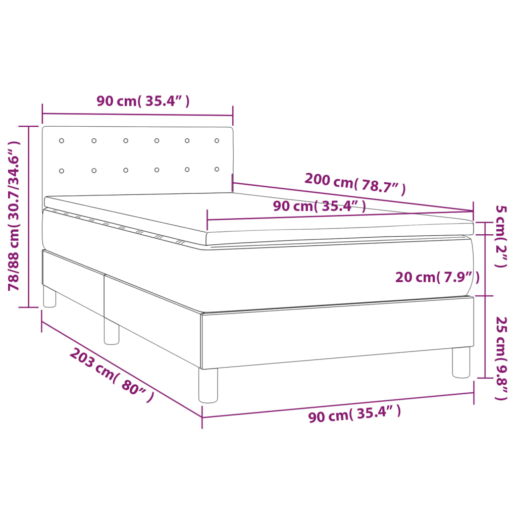 Boxspring met matras en LED stof crèmekleurig 80x200 cm Bedden & bedframes | Creëer jouw Trendy Thuis | Gratis bezorgd & Retour | Trendy.nl